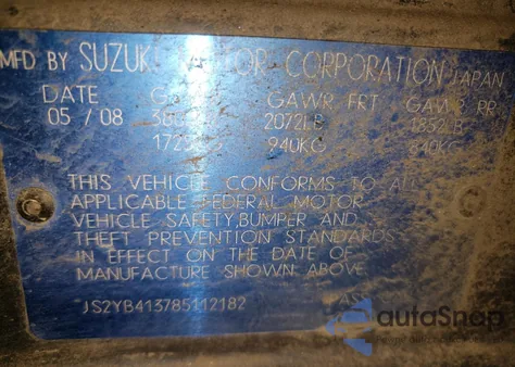 2008 Suzuki Sx4 Base из США, поврежденный, VIN JS2YB413785112182